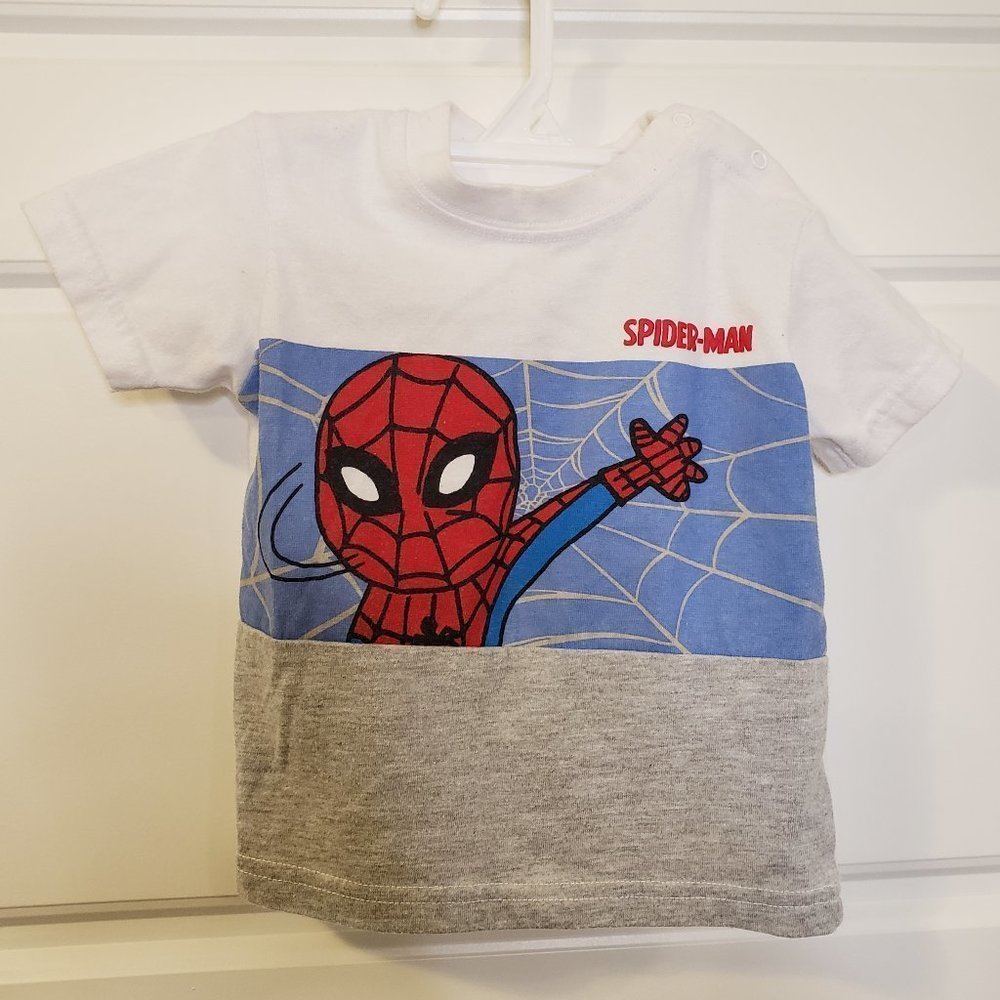 MARVEL Spiderman Boy's Red Grey Blue Graphic T-shirt - Baby Boy's Size: 9 Months
